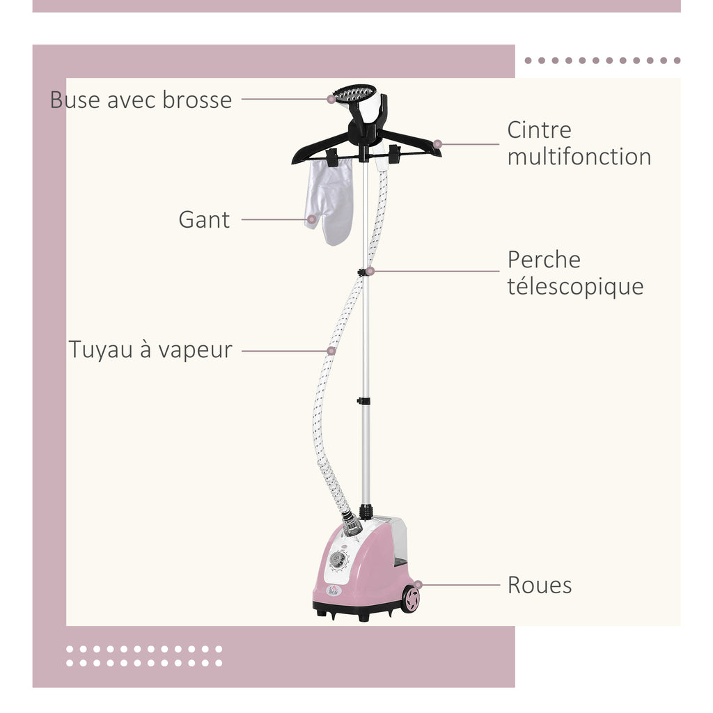 Défroisseur vapeur vertical défroisseur à vêtements 1,4 L 1950 W débit vapeur 32g/min tige telescopique rose noir-4