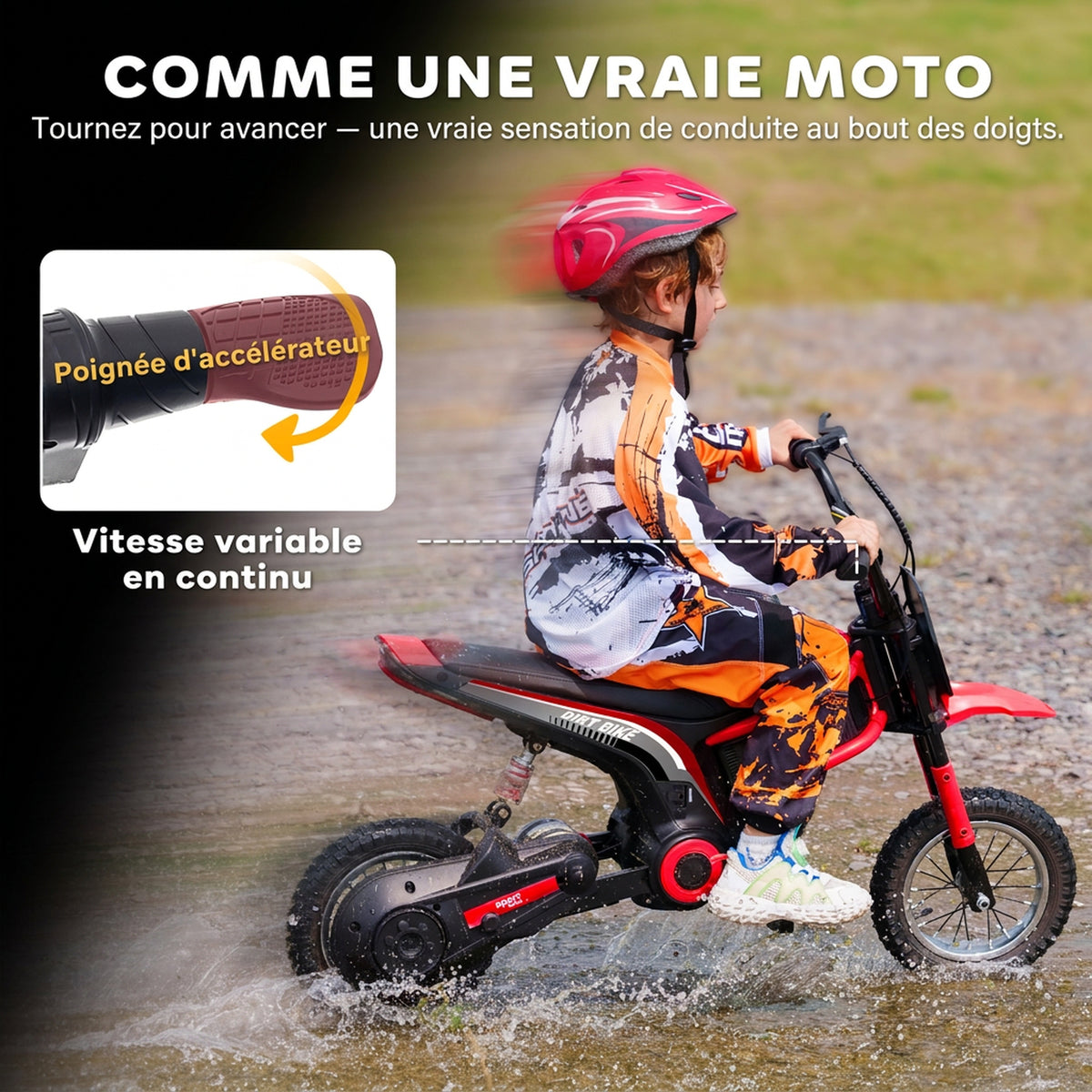 Moto cross électrique enfant moto électrique enfants moteur 350 W batterie 12V 8-16 km/h pneus gonflables 12'' rouge-3