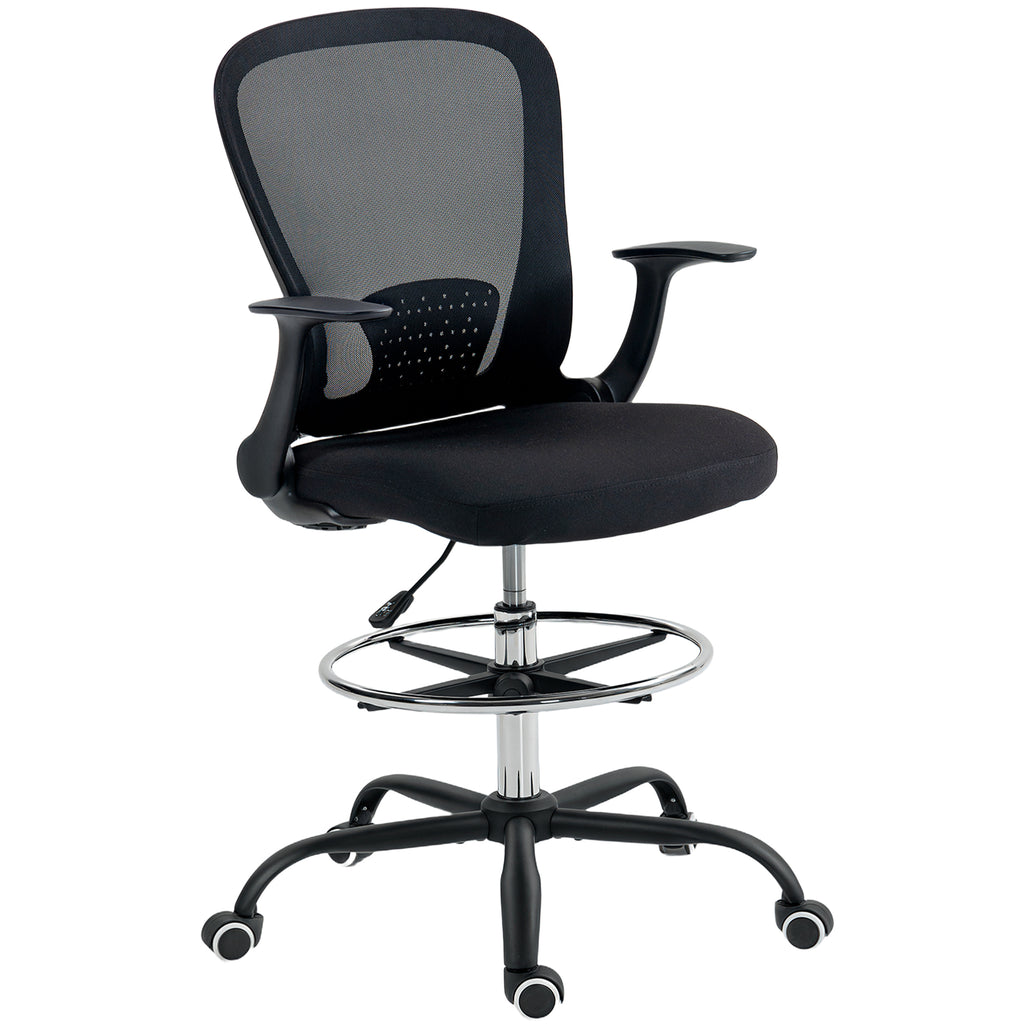 Chaise bureau ergonomique avec repose-pieds ajustable et accoudoirs relevables, hauteur réglable, 59x62x99-119cm, noir-0