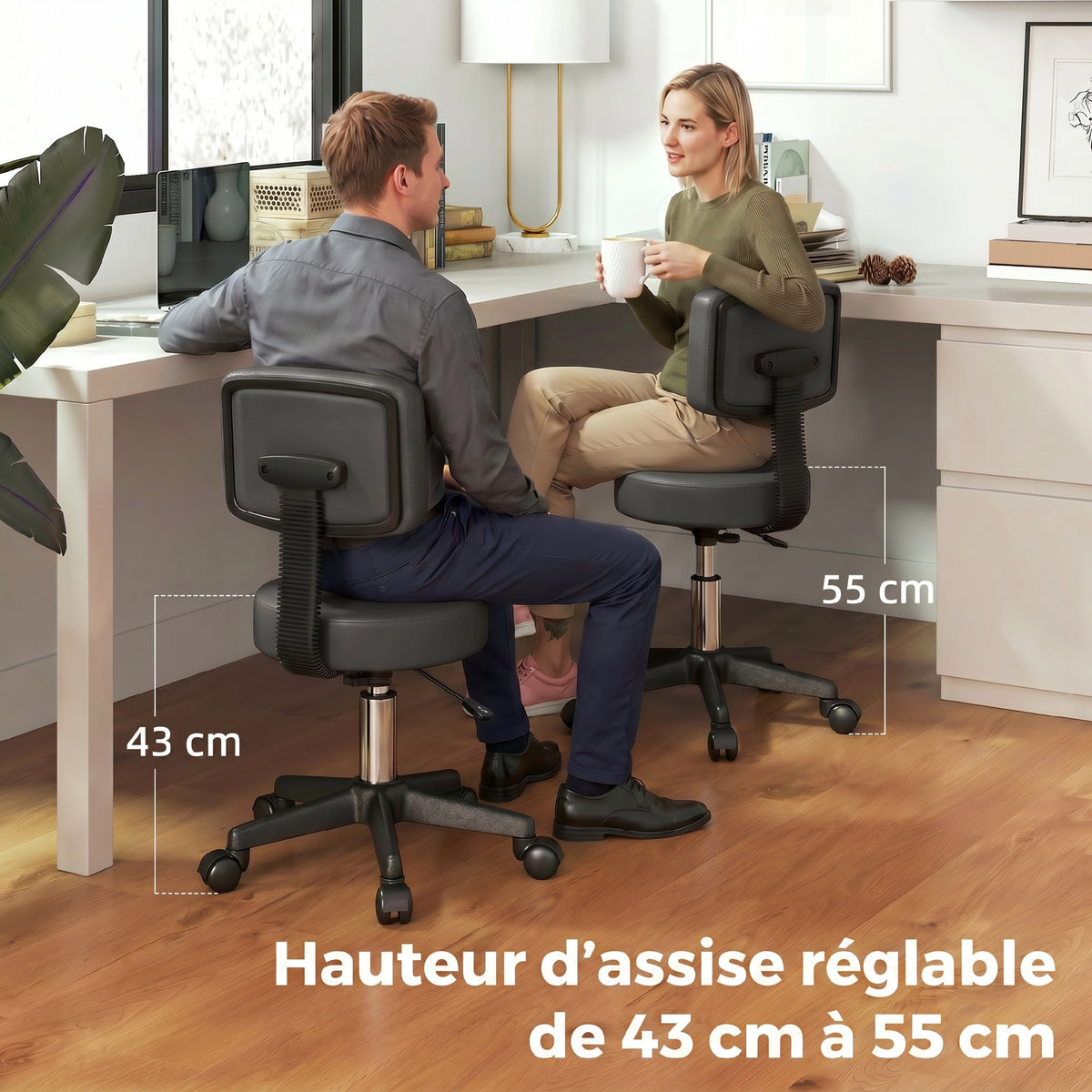 Tabouret massage a roulettes reglable en hauteur pivotant avec dossier ergonomique gris-6