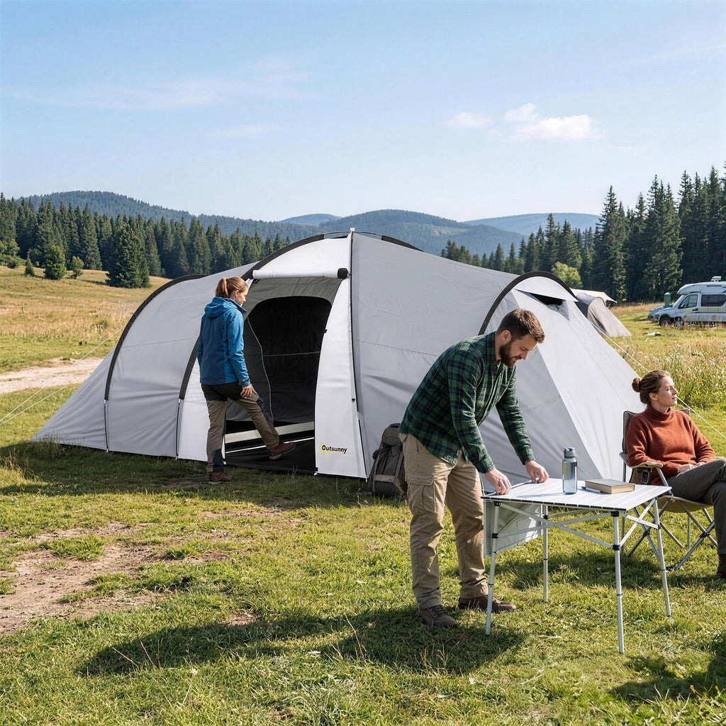 Tente de camping familiale 4 personnes dôme 2 chambres 1 séjour et 1 auvent anti-UV Imperméable 2000 mm multicolore