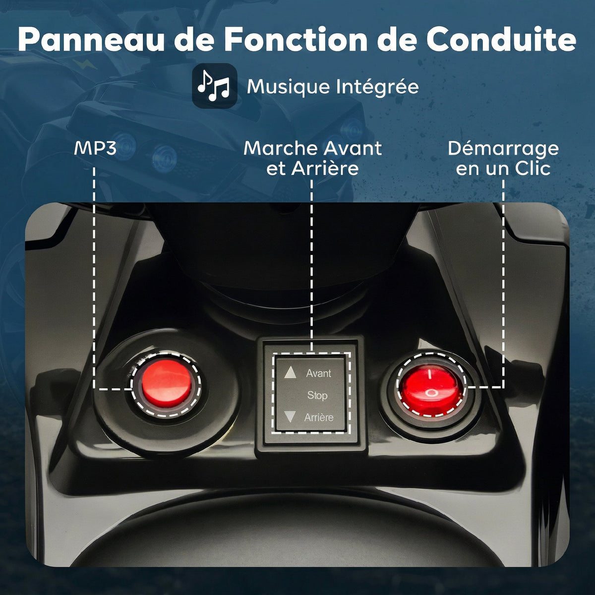 Quad Électrique Enfant 6V, Voiture Électrique Enfants ATV, Musique et Phares LED, 18-56 Mois, 70x42x45cm, Noir-5