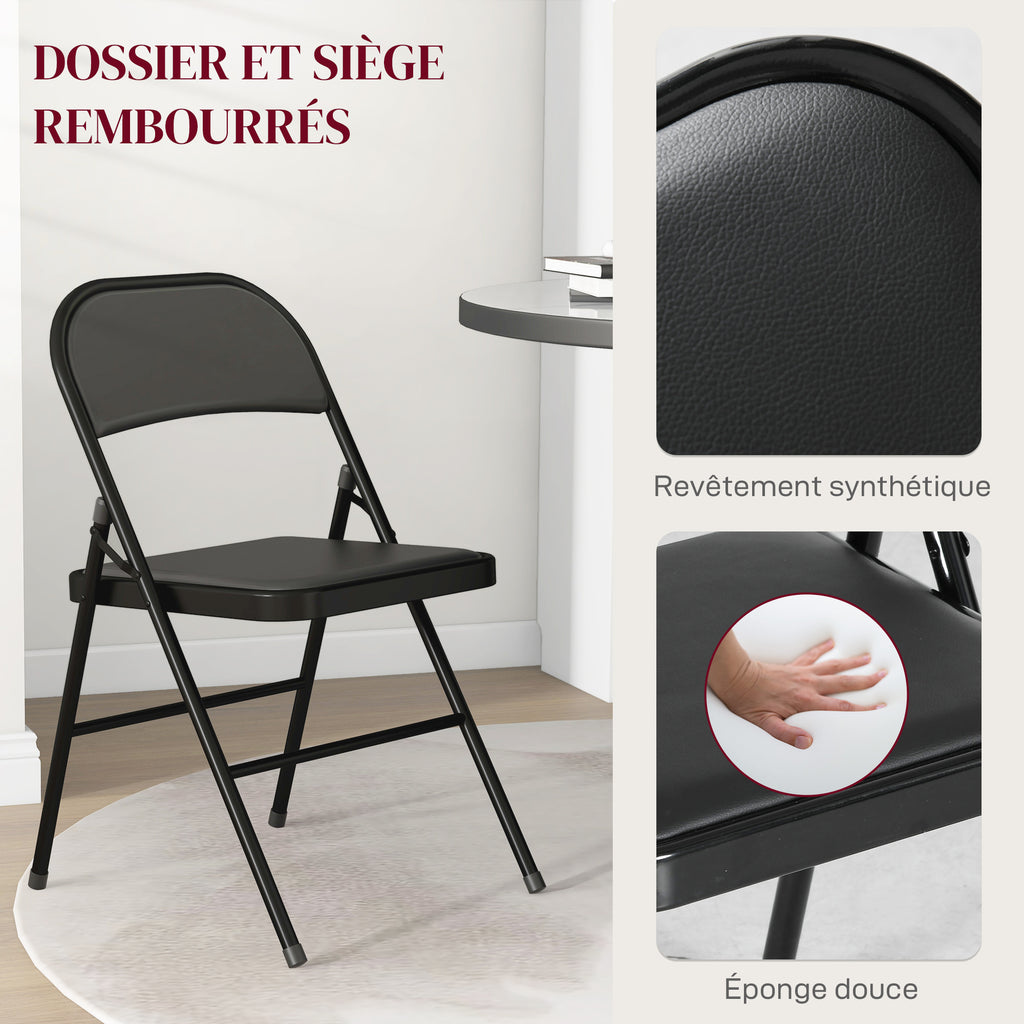 Lot de 2 chaises pliantes chaises de salle à manger portables cadre en acier dim. 45l x 46P x 78H cm noir-3