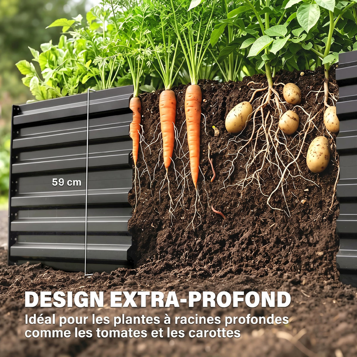 Carré potager de jardin rectangulaire tubes de renforcement acier galvanisé 180 x 90 x 59 cm-3