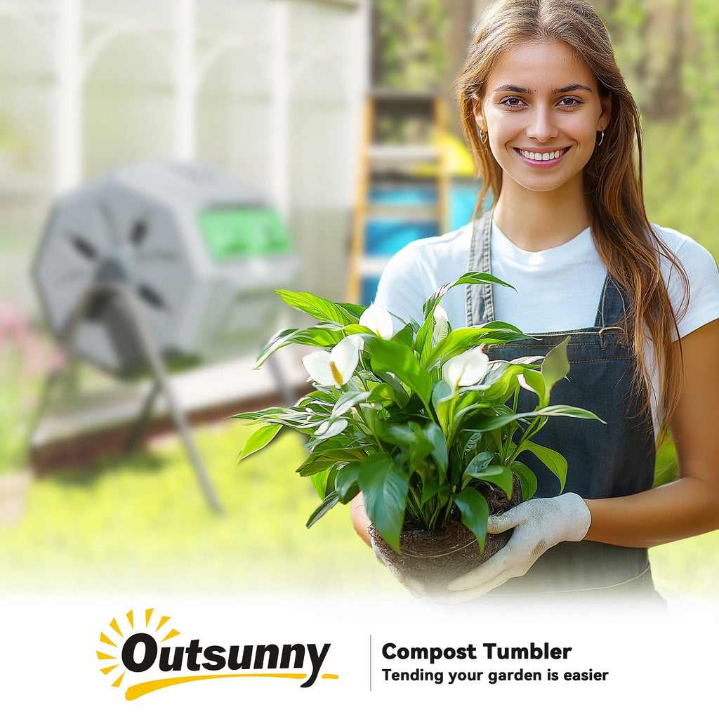 Composteur de Jardin - bac à Compost pour déchets - Rotatif 360° - Double Chambre 160 L - Acier PP Gris-8