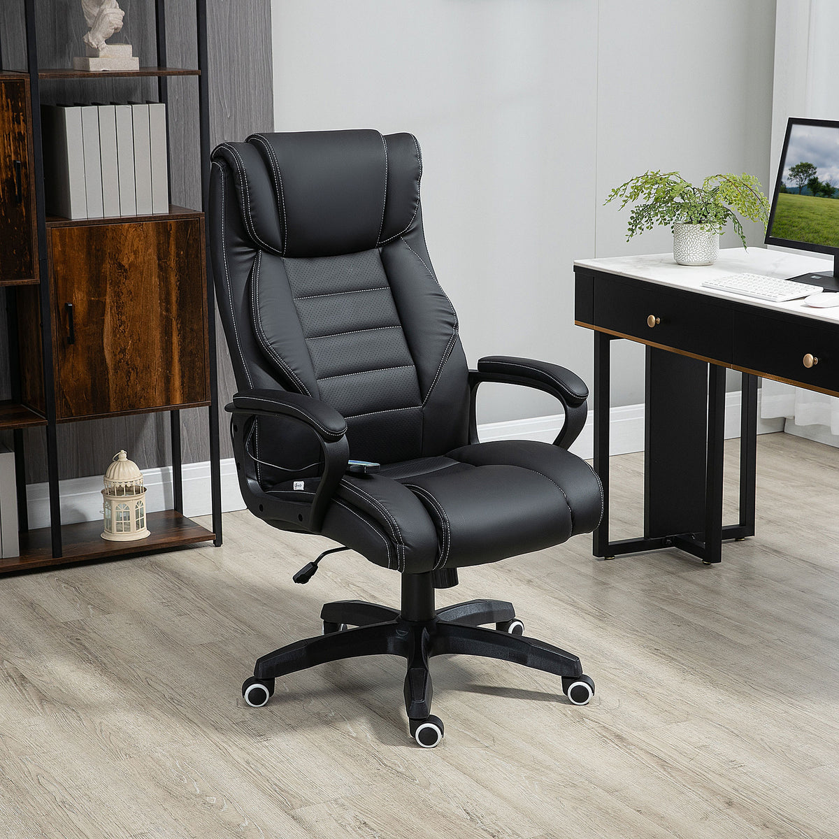 Fauteuil de bureau massant  fauteuil bureau ergonomique grand confort hauteur réglable fonction dossier à bascule revêtement synthétique noir-1