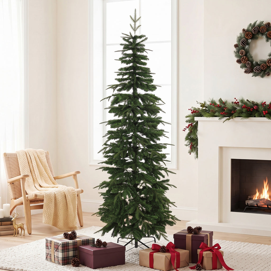 Sapin de Noël Artificiel 210 cm, Branches Articulées en PE et PVC Ignifuges, Support en Acier Pliable, Vert-1