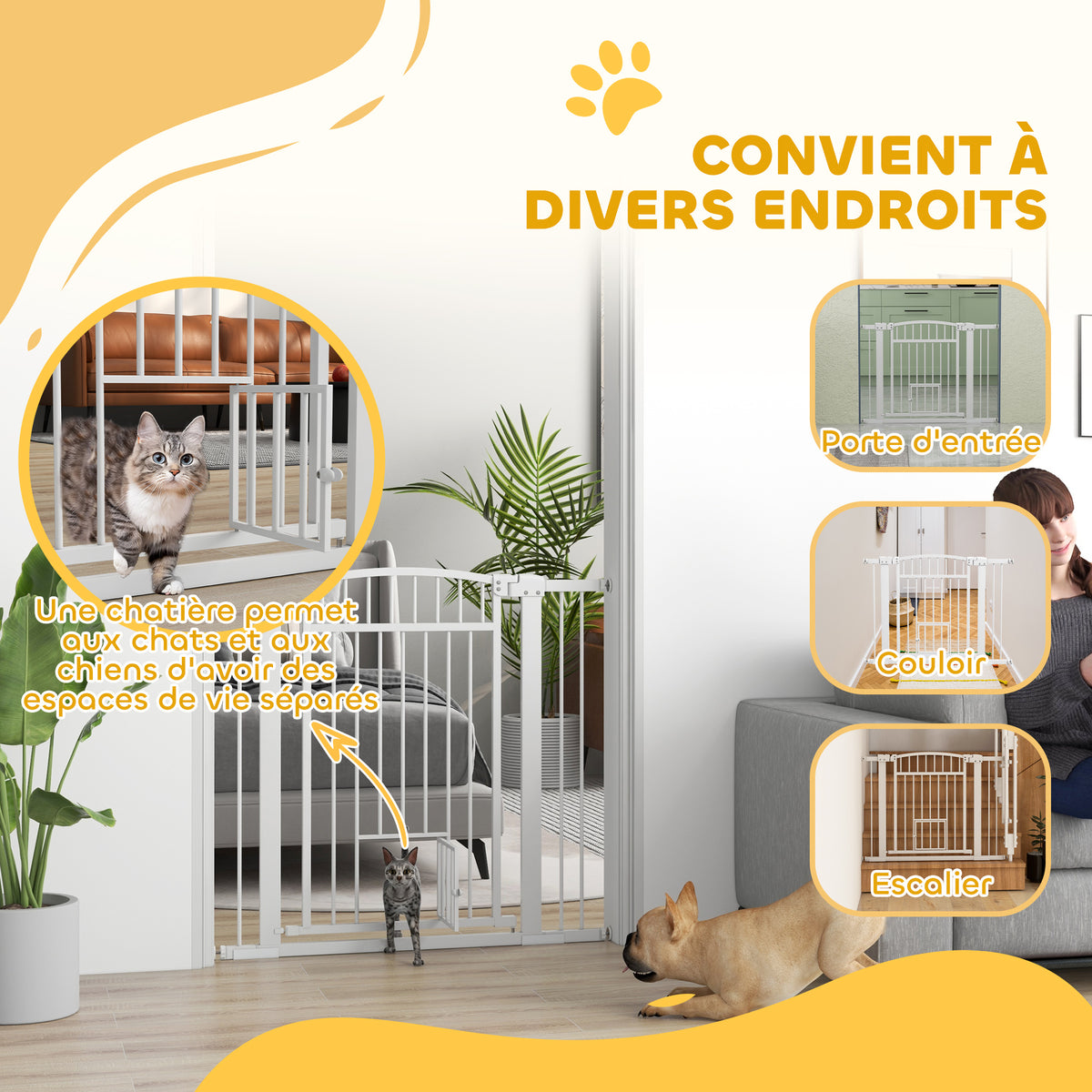 Barrière de sécurité chien système de double verrouillage montage par pression ou perçage largeur 76-104 cm blanc-6
