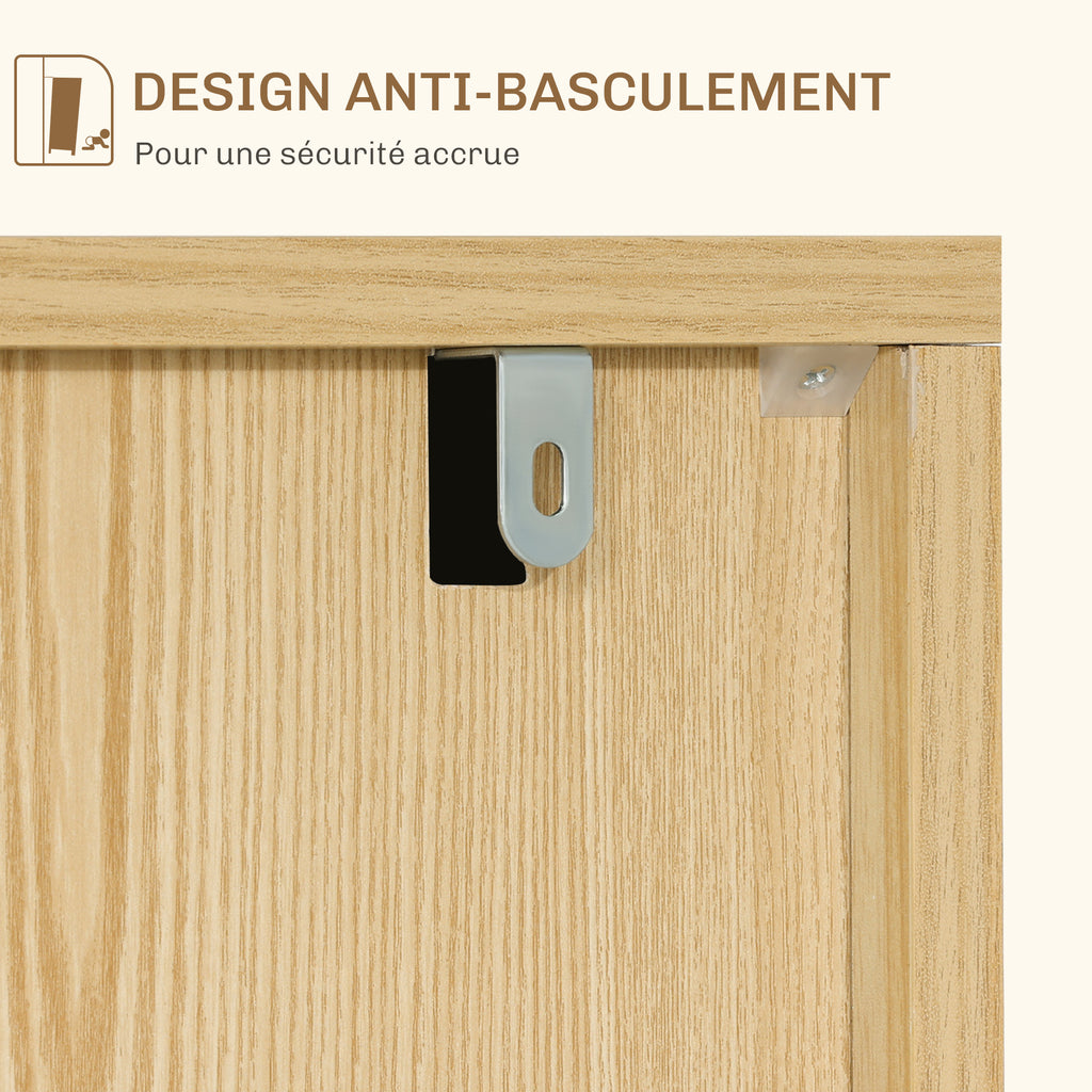 Buffet bas meuble de rangement 2 placards 3 portes motif chevrons étagères réglables 91,5 x 35 x 77,4 cm bois naturel-6