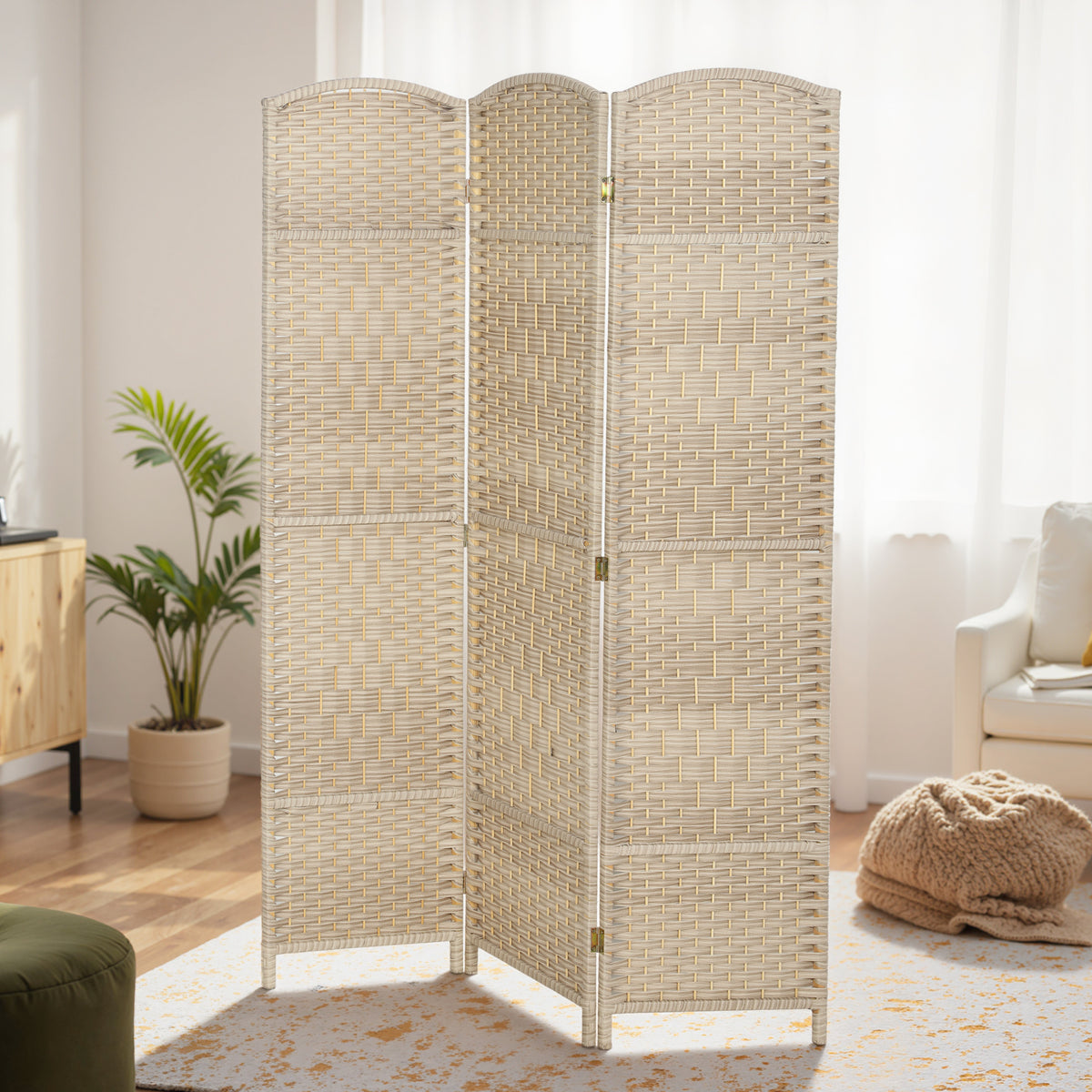 Paravent intérieur en bois 3 panneaux séparateur de pièce pliable pour salon chambre 135 x 180 cm chêne-1