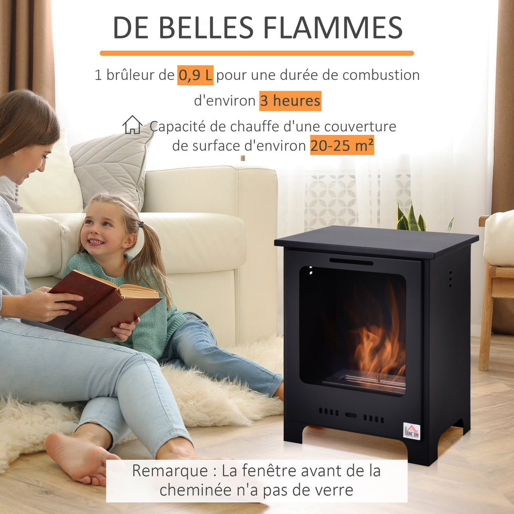 Cheminée bioéthanol sur Pieds brûleur 0,9 L, 3h de durée de combustion Style néo-rétro poêle dim. 40L x 30l x 50H cm Couverture 20-25 m² Noir-3