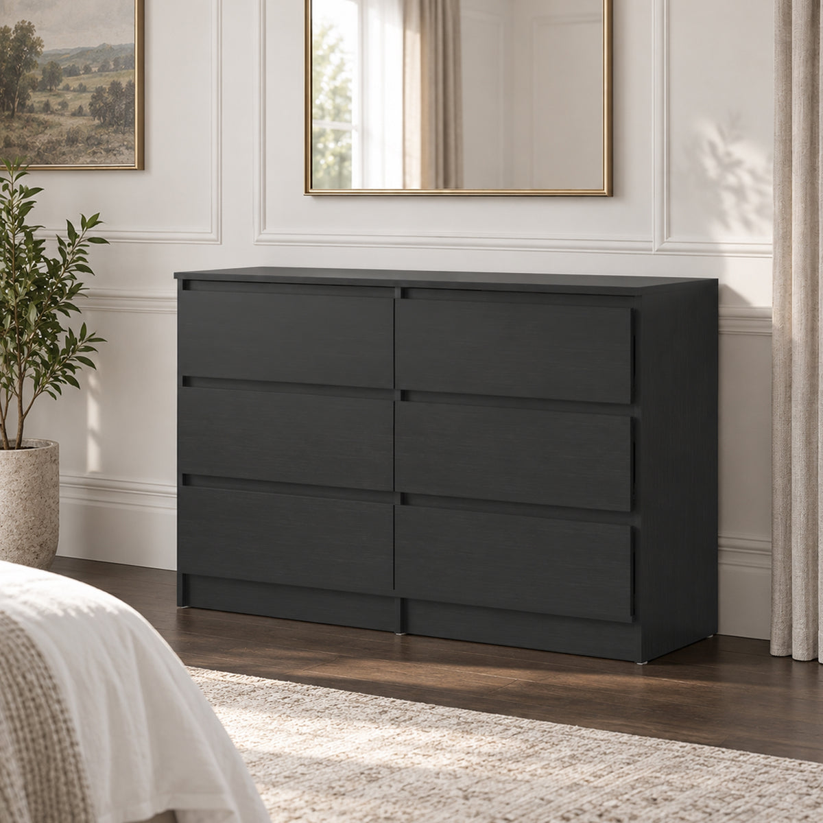Commode Chambre Adulte, Chiffonnier 6 Tiroirs, Commode Vêtement, Meuble de Rangement Contemporain pour Salon, Noir-1