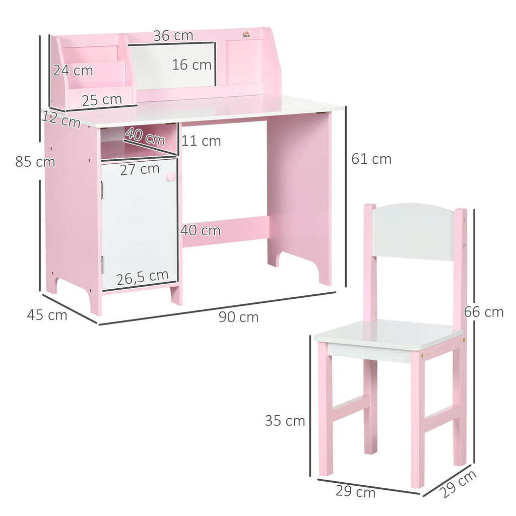Ensemble table et chaise pour enfant avec tableau blanc - bureau pour enfant +5 ans - 90L x 45l x 85H cm rose-2