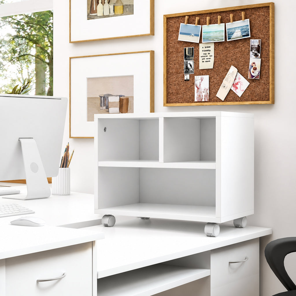 Support d'imprimante meuble de rangement bureau caisson 4 compartiments ouverts 40L x 30l x 36H cm blanc-1