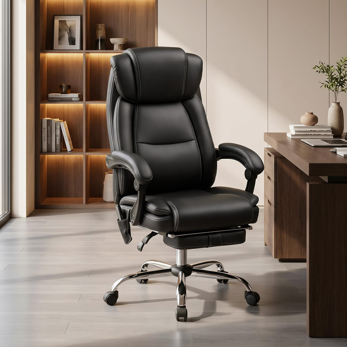Fauteuil de bureau massant et chauffant chaise de bureau avec hauteur réglable dossier inclinable 67x72x111-119cm noir-1
