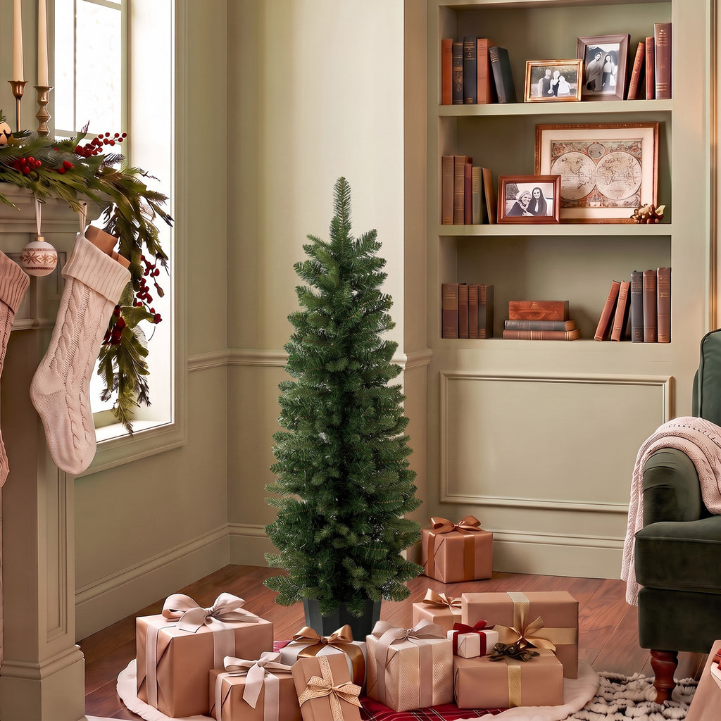 Lot de 2 Sapins de Noël Artificiels 120 cm, Base en Pot de Culture, Pointes de Branches Ignifuges, Vert-9