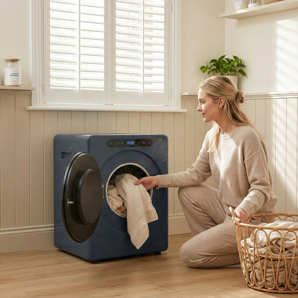 Sèche linge à évacuation, sèche-linge électrique 1000 W 3 Kg, modes Extra Dry et ECO, minuterie, acier inoxydable, bleu-8