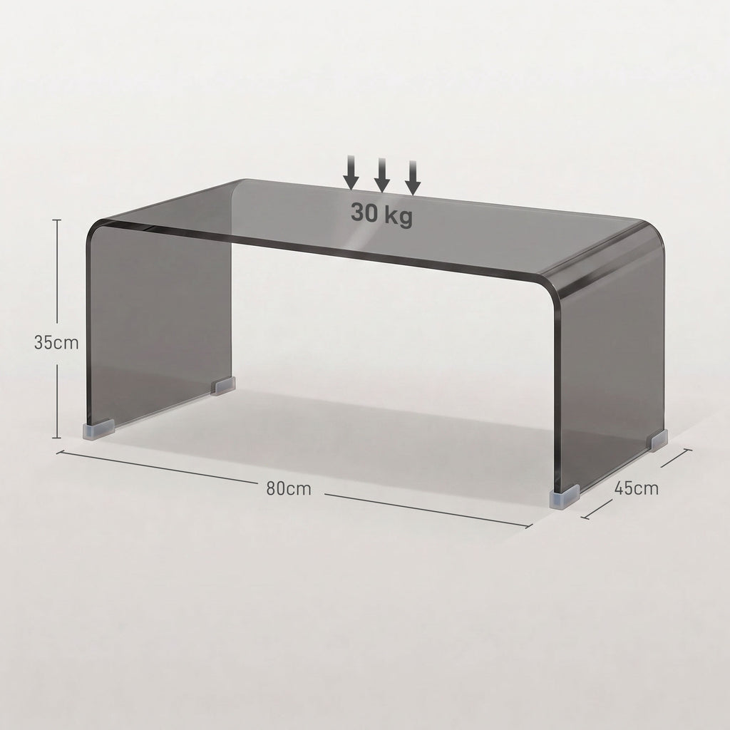 Table Basse en Verre, Table de Salon Rectangulaire Design Moderne avec Bords Arrondis Sûrs, Gris Clair Transparent-2