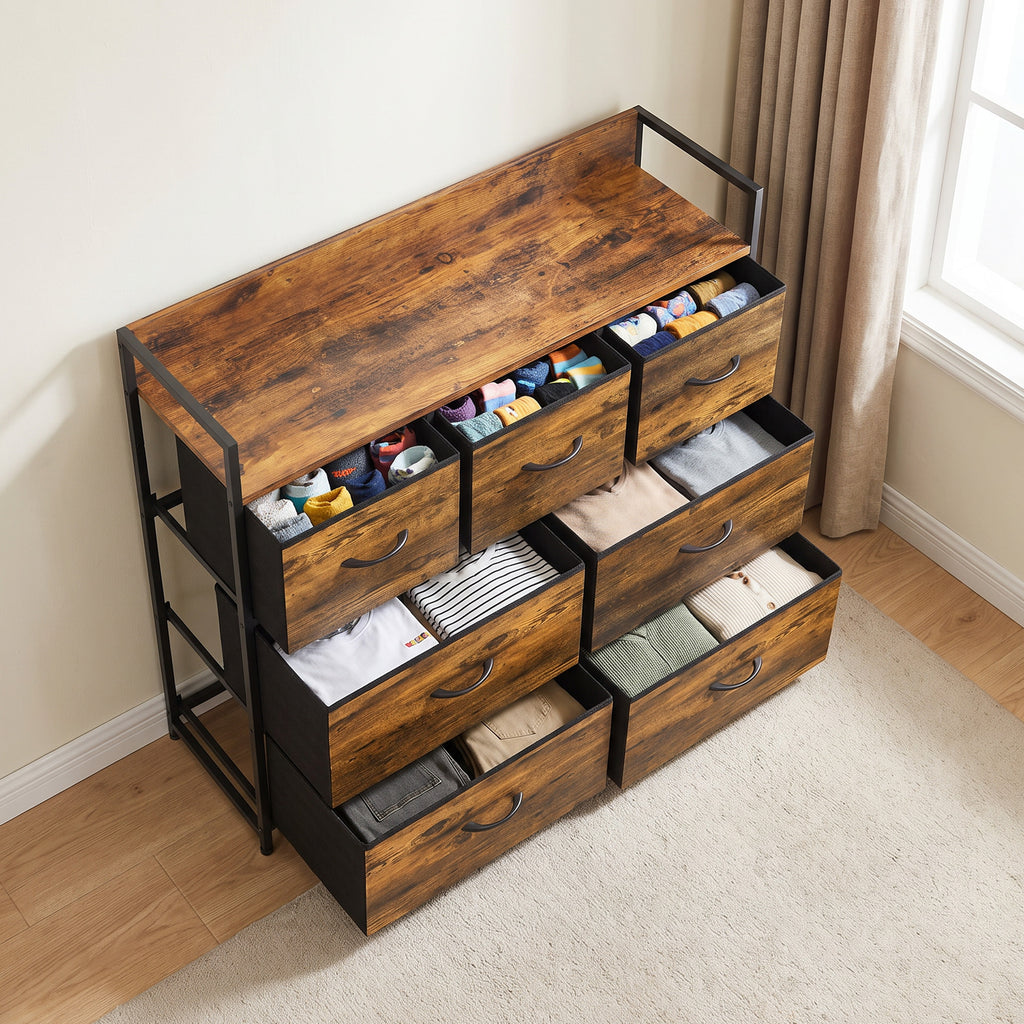 Commode 7 Tiroirs en Tissu Pliables, Commode Chambre Adulte avec Plateau Supérieur et Cadre en Acier, Brun Rustique-8