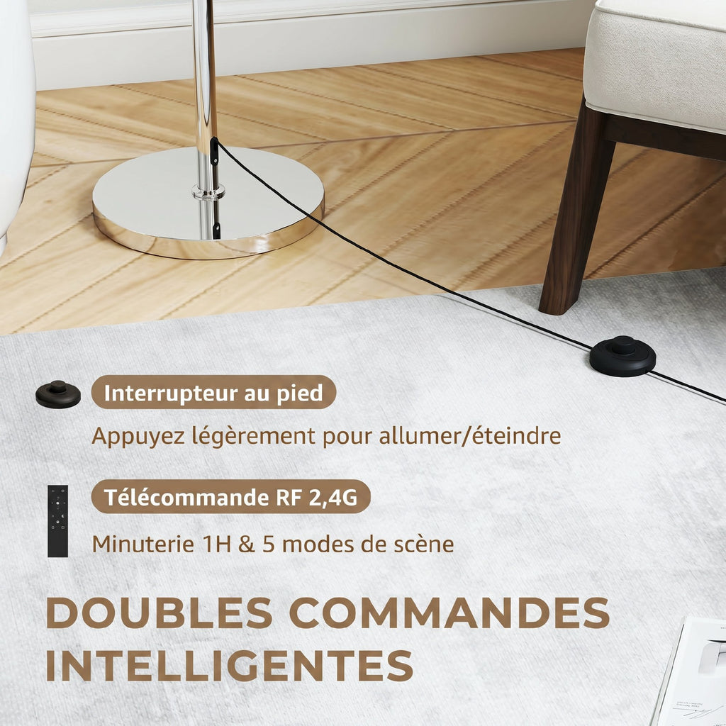 Lampadaire sur pied salon, lampe sur pied dimmable avec télécommande, abat-jour en lin, hauteur réglable 133-168cm, argent-4
