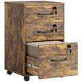 Caisson de Bureau Mobile avec 3 Tiroirs Verrouillables, Caisson de Rangement sur Roulettes, 40 x 40 x 69,5 cm, Marron-0