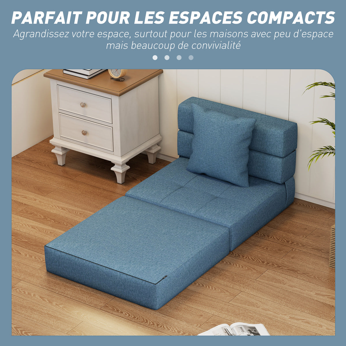 Chauffeuse canapé-lit convertible fauteuil 1 place avec 1 coussin déhoussable, tissu bleu foncé-5