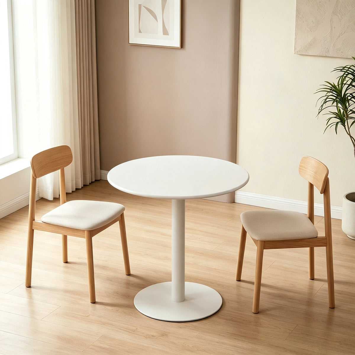Table à Manger Ronde pour 2 Personnes Ø60 cm, Moderne avec Base Ronde, Cadre en Acier, pour Intérieur Extérieur, Beige-1