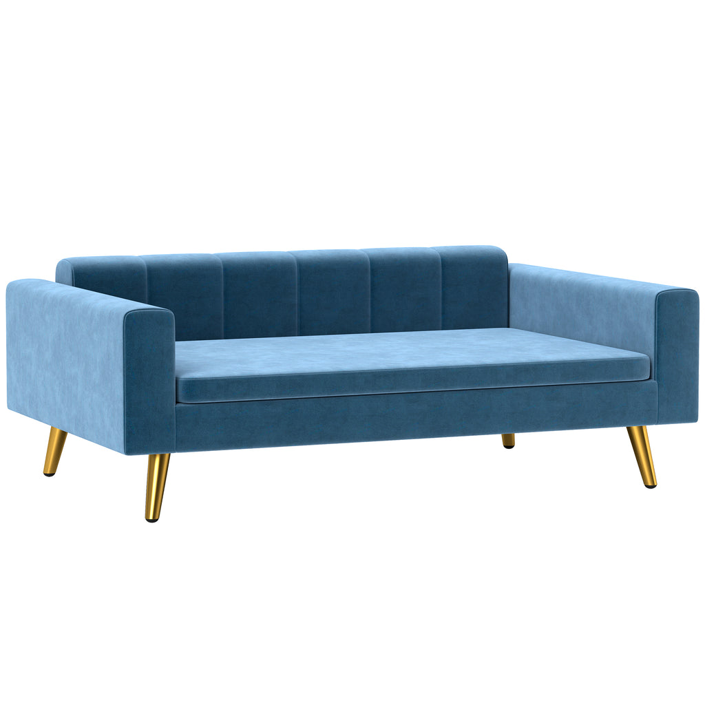 Canapé chien lit pour chien design scandinave coussin moelleux pieds métal doré 94 x 59,5 x 31,5 cm velours soyeux bleu-0