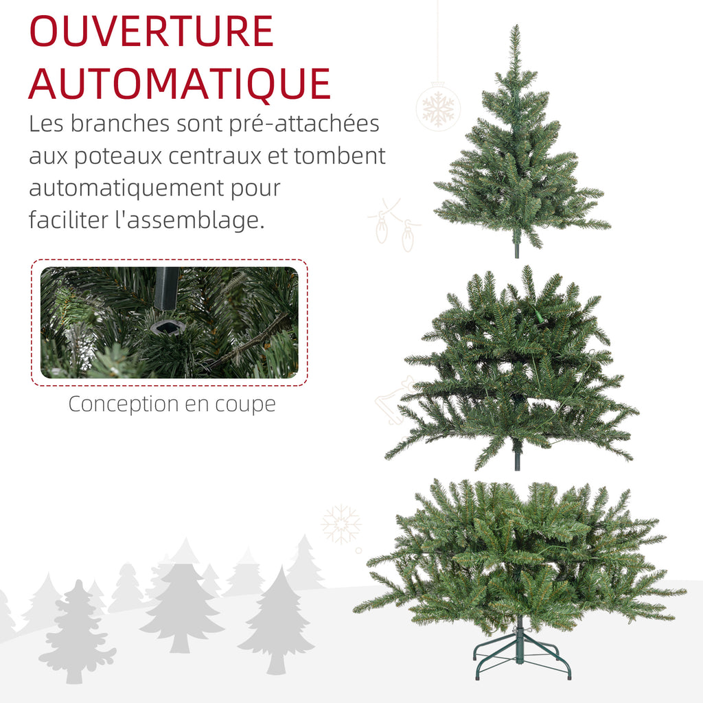 Sapin de Noël Artificiel 180 cm arbre de Noël lumineux LED blanc chaud 872 branches base en métal - vert-6