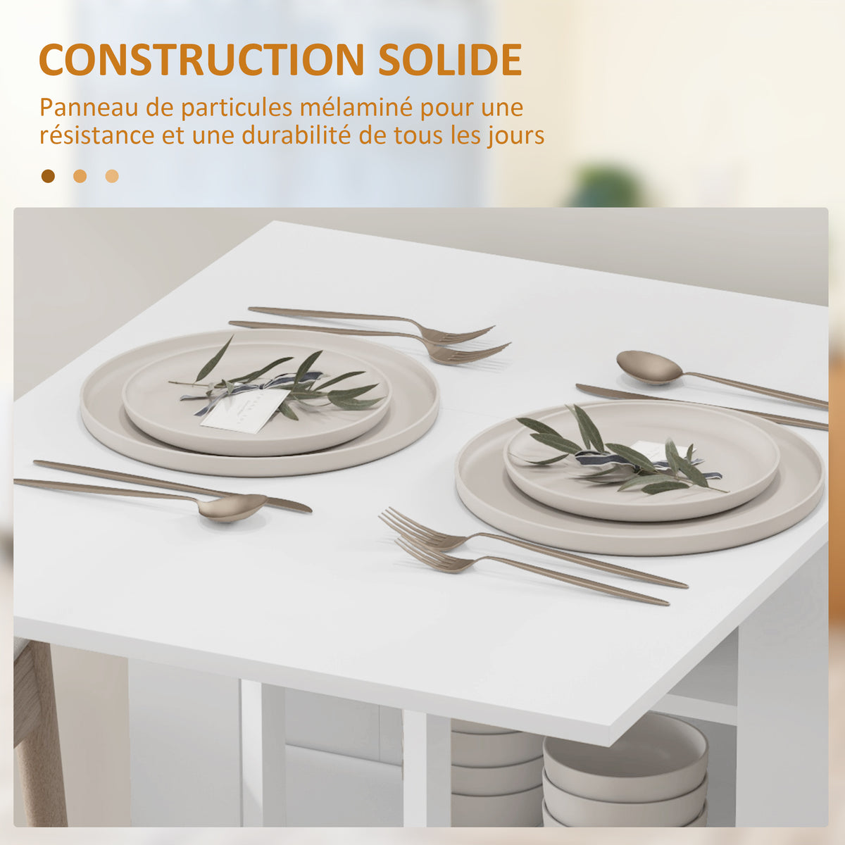 Table à Manger Pliante sur Roulettes, Table de Cuisine pour 2 à 4 Personnes avec Étagères de Rangement, Blanc-6
