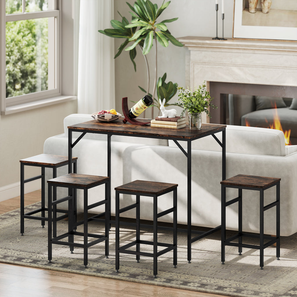 Ensemble table de bar industriel + 4 tabourets repose-pieds en bois couleur chêne cadre en métal noir-7