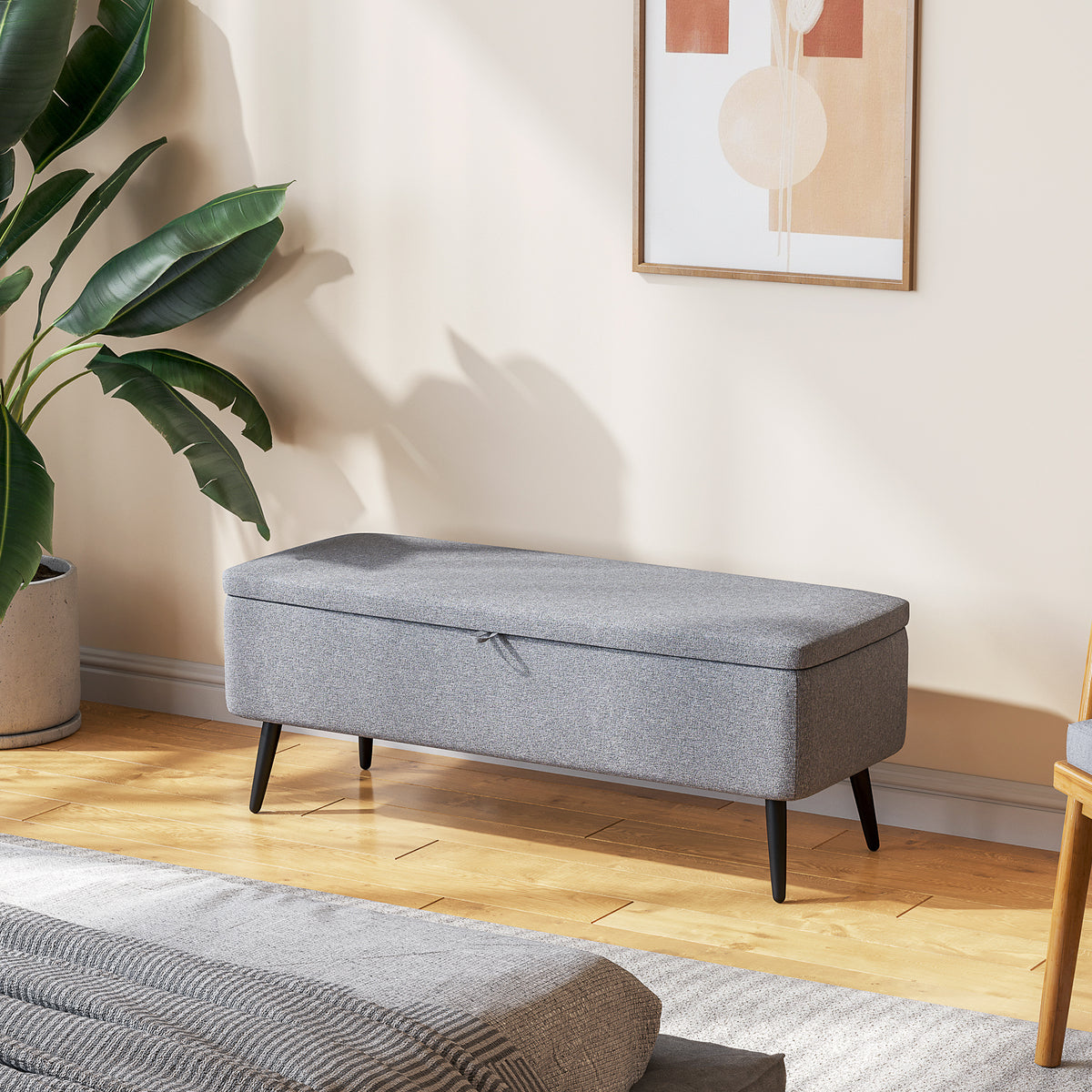 Banc banquette coffre de rangement 2 en 1 en tissu avec pieds en acier noir 102 x 40 x 39,5 cm gris-1