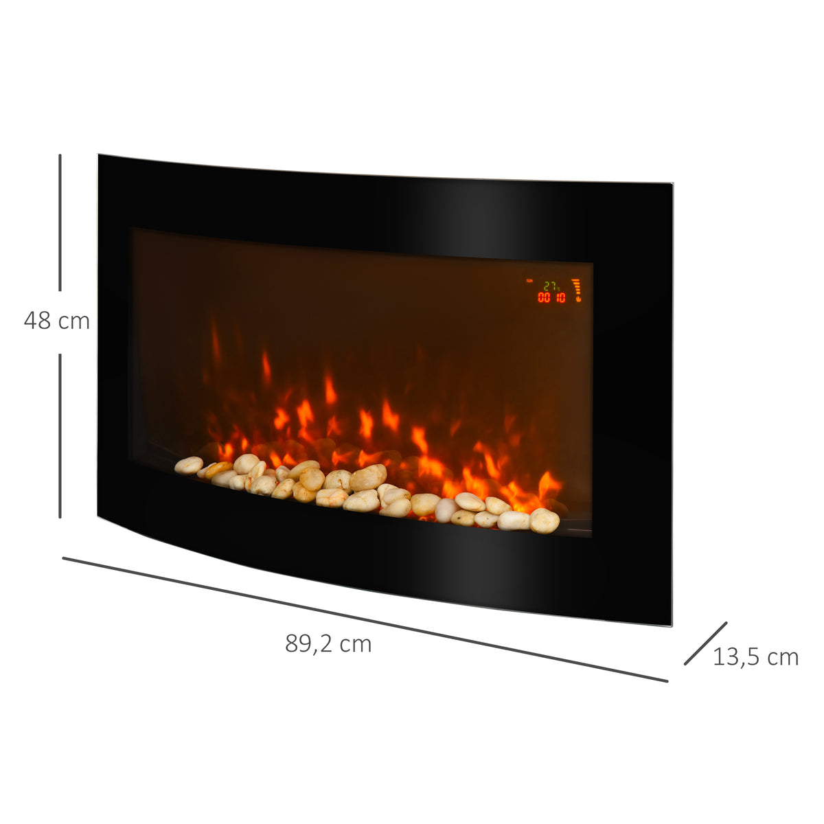 Cheminée électrique Murale éclairages latéraux LED Design Avant-gardiste Affichage LED avec télécommande et minuterie 1000/2000 W luminosité réglable Noir-2
