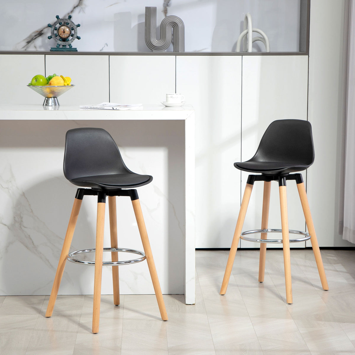 Lot de 2 tabourets de bar, chaises de bar avec dossier et repose-pieds, assise rembourrée, 43 x 43 x 91 cm, noir-1