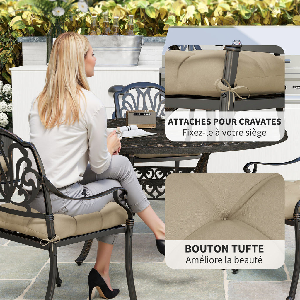 Lot de 4 coussins de chaise de jardin, coussins extérieurs capitonné, rembourrage 10 cm avec attaches, 48 x 48 cm kaki-4