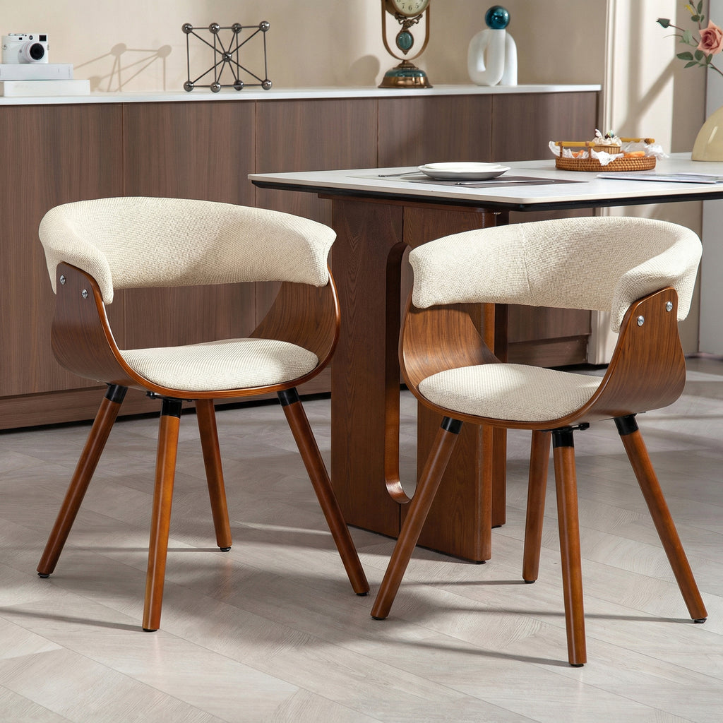 Lot de 2 chaises de salle à manger, chaises de cuisine rembourrées avec dossier incurvé et pieds en bois massif, beige-9