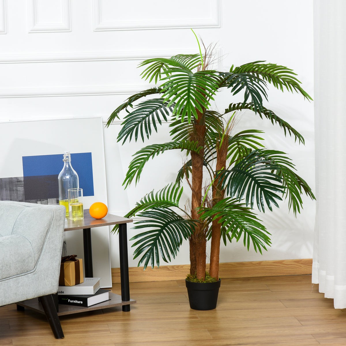 Palmier Artificiel Hauteur 1,2 m Arbre Artificiel Tronc Branches Lichen Feuilles Grand réalisme Pot Inclus-1