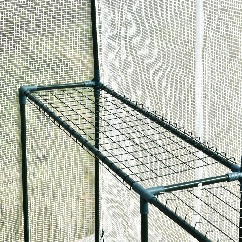 Serre de jardin PE avec étagère 2 niveaux, serre de balcon, bâche renforcée 140 g/m², acier, porte zippée-7