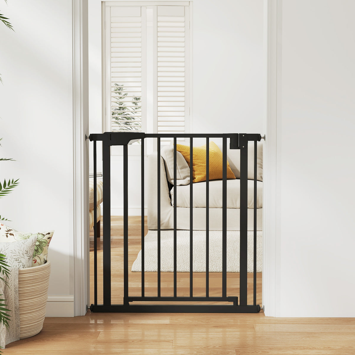 Barrière de sécurité pour chiens et bébés 76 à 81 cm avec extension fixation par pression sans perçage blanc-1