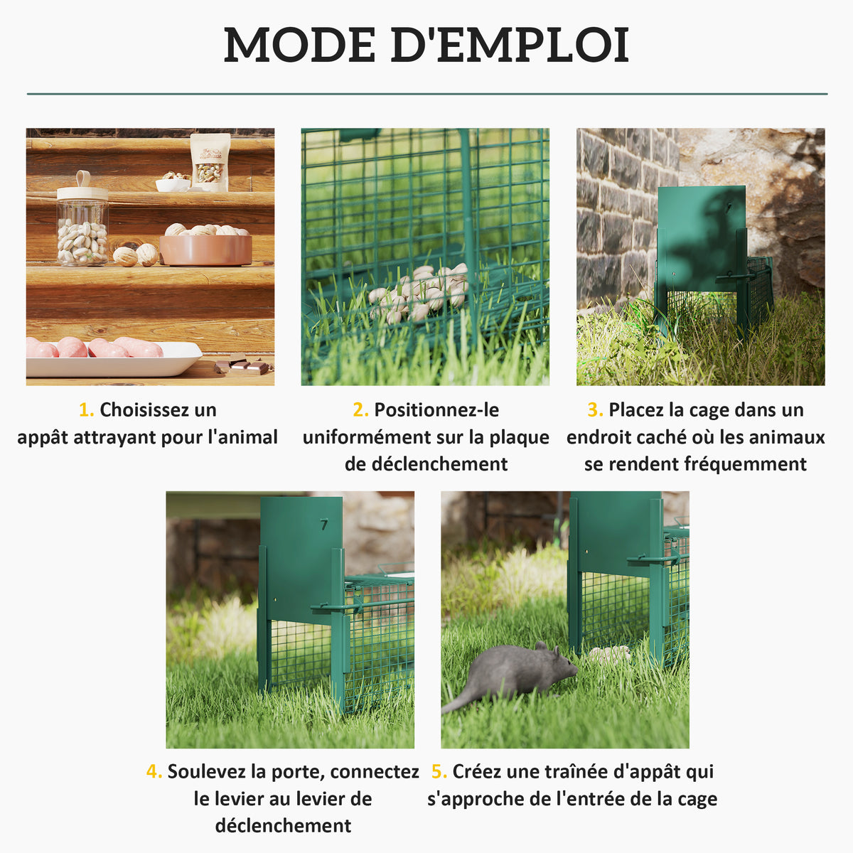 Cage attrape animaux nuisibles 1 entrée dim. 60 x 18 x 20 cm vert foncé-4
