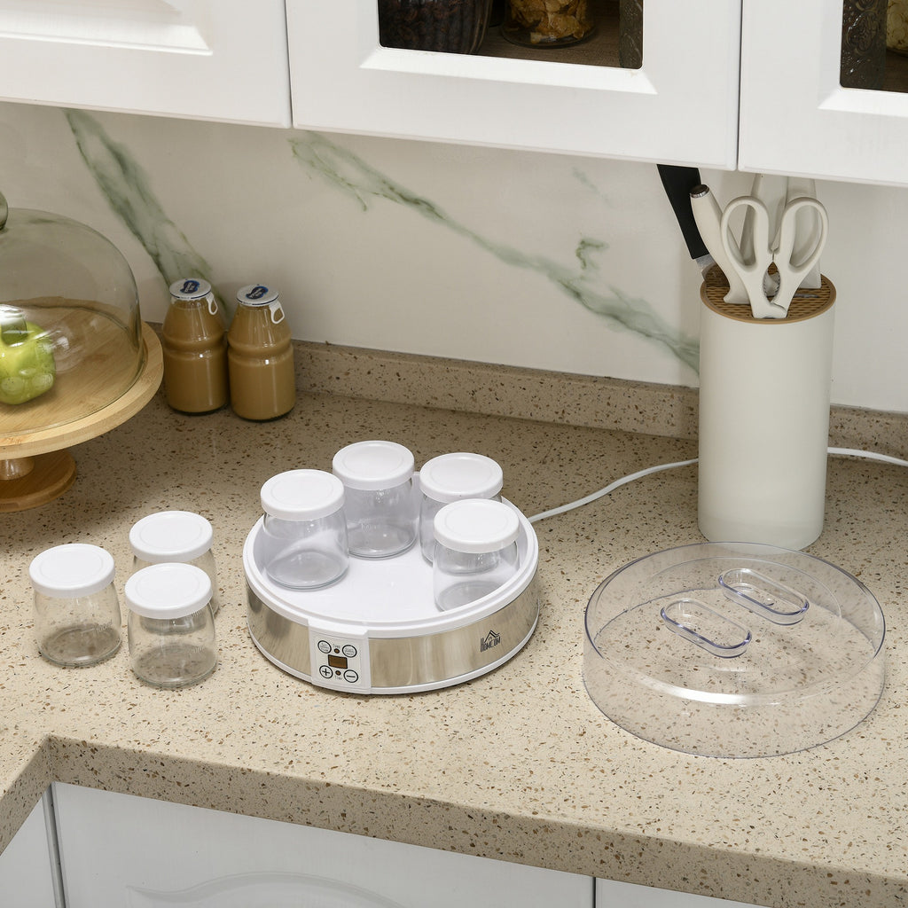 Yaourtière 7 pots de 180ml machine à yaourt électrique en acier inoxydable thermostat réglable 24 x 24 x 13 cm blanc-7