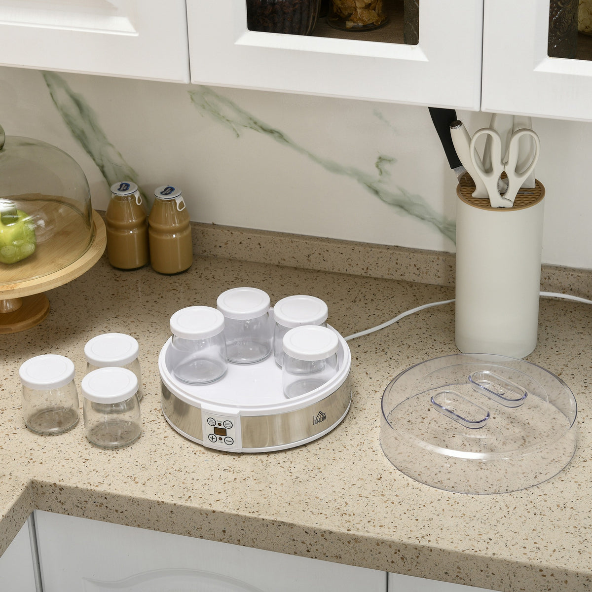 Yaourtière 7 pots de 180ml machine à yaourt électrique en acier inoxydable thermostat réglable 24 x 24 x 13 cm blanc-7