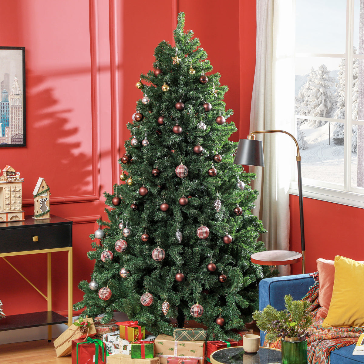 Sapin de Noël artificiel 210 arbre de Noël avec support en métal pliable, 1674 branches, décoration de Noël réaliste-1
