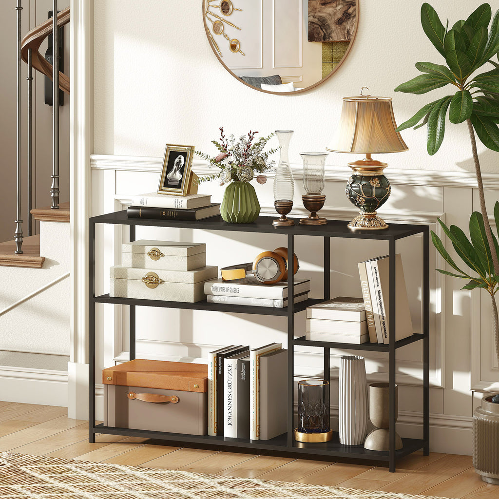 Console meuble étroite à 4 niveaux style industriel cadre en acier, 110 x 30 x 75 cm, noir-1
