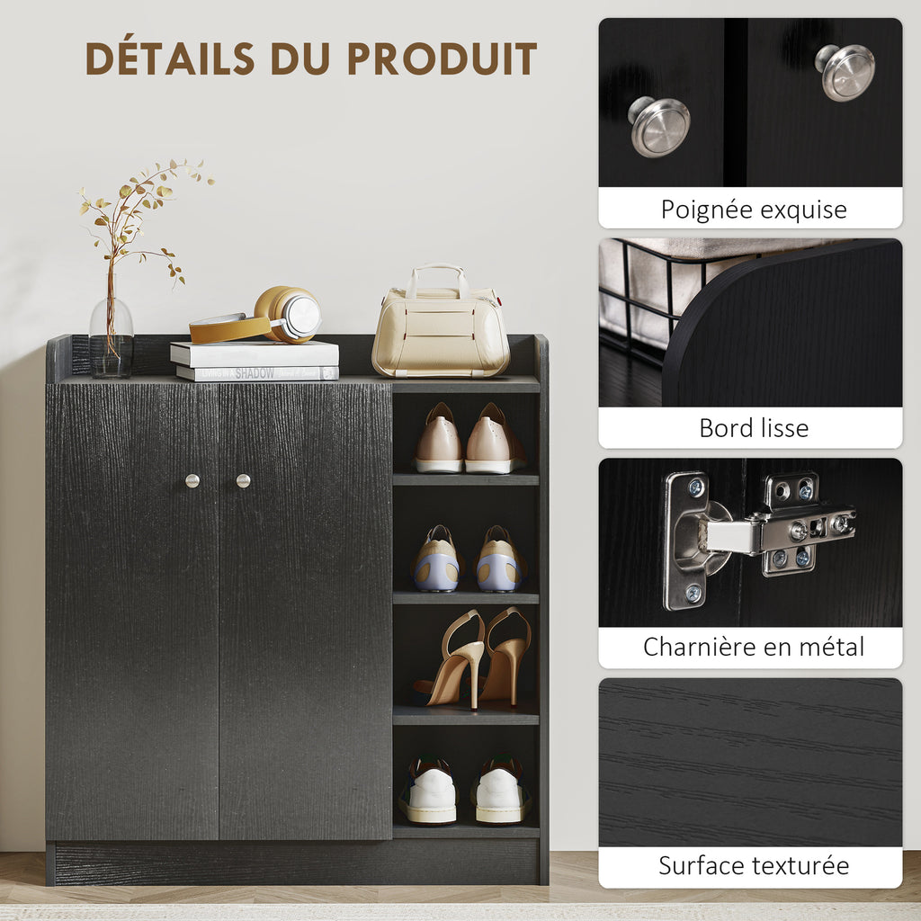 Meuble de rangement à chaussures pour entrée 12 paires - armoire à chaussures avec 4 compartiments ouverts- noir-5