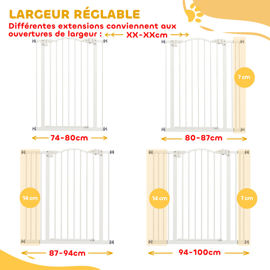 Barrière de sécurité pour chien extensible 74-100 cm fermeture automatique fixation par pression sans percer blanc-3