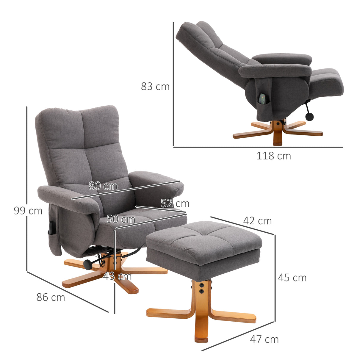 Fauteuil massant avec repose-pied - dossier inclinable jusqu'à 145°, coffre de rangement, appuie-têteet et télécommande-2