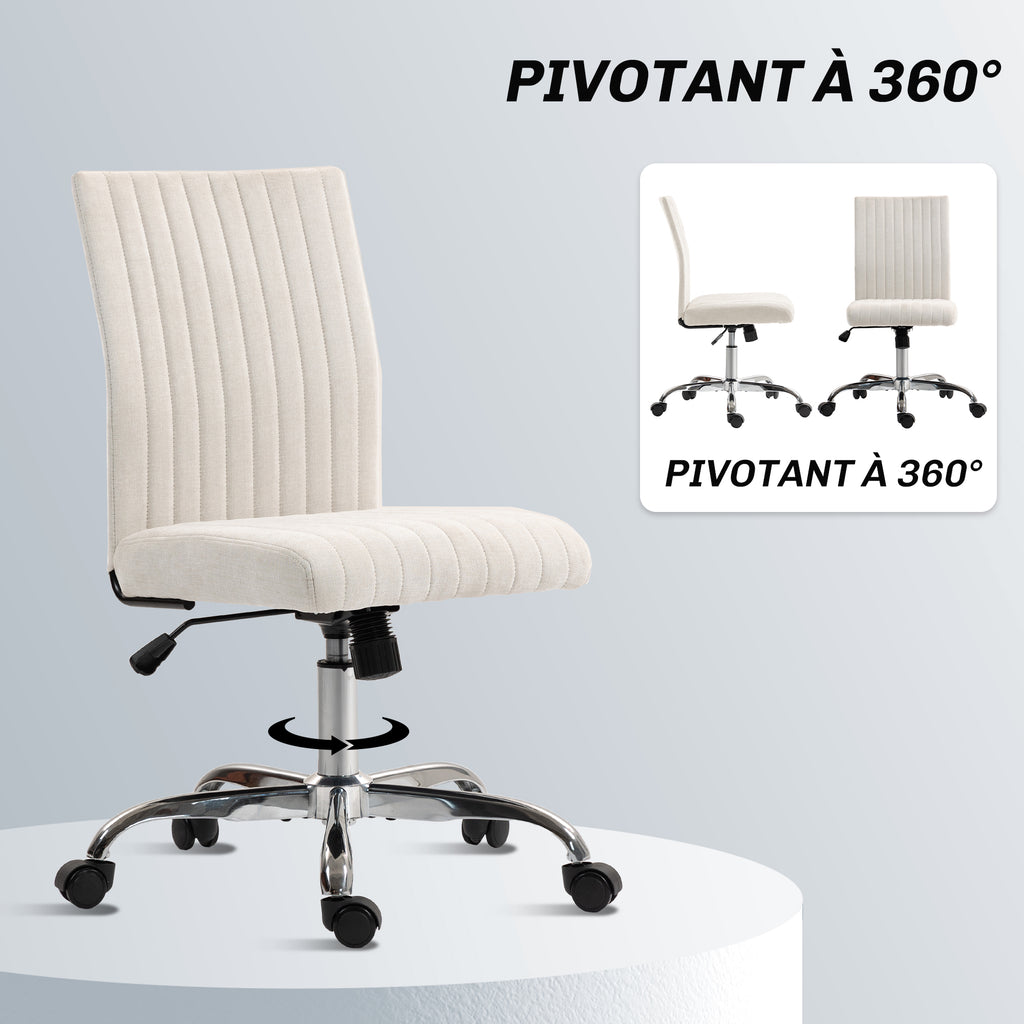 Chaise de bureau sans accoudoirs, fauteuil de bureau, hauteur réglable et pivotant 360°, 43 x 56 x 89-99 cm, crème-6