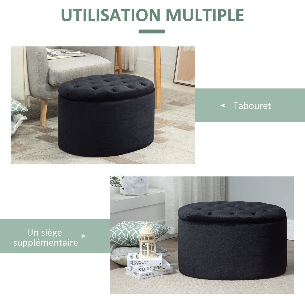 Banc de rangement rembourré avec espace de rangement pour couloir chambre salon 71 x 52 x 42 cm noir-4