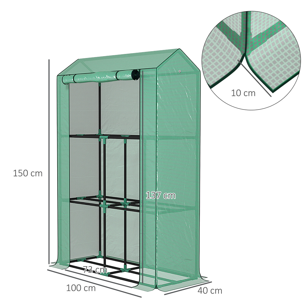 Serre de jardin avec étagères 3 niveaux serre d'hivernage bâche renforcée en PE porte enroulable 100 x 40 x 150 cm vert-2